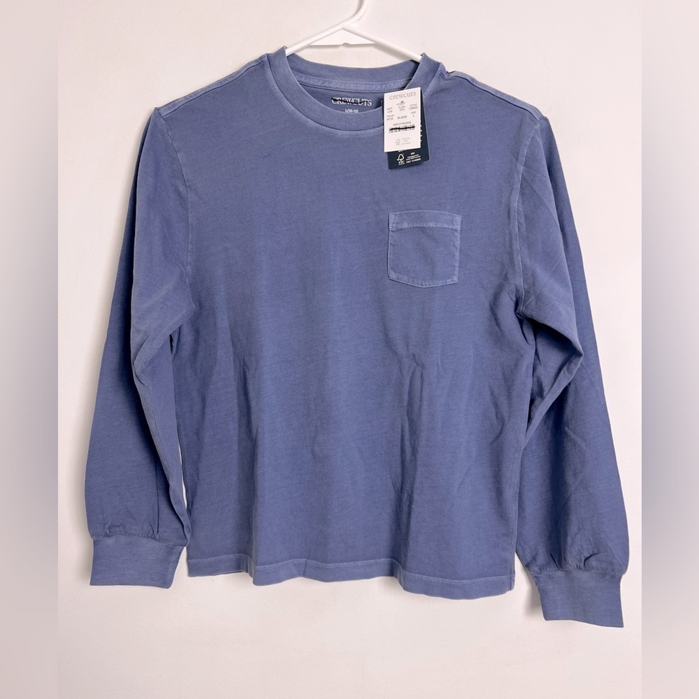 NEW J.Crew Kids' Blue Long-Sleeve Garment-Dyed T-shirt In Broken-In-Jersey L